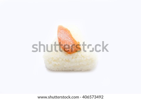 sushi nigiri with salmon on a white background
