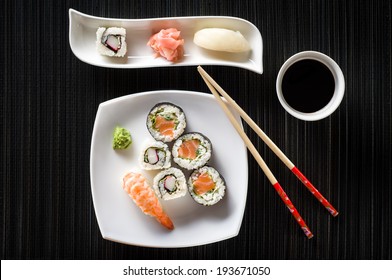 Sushi On White Plate Top View