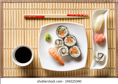 Sushi On White Plate Top View