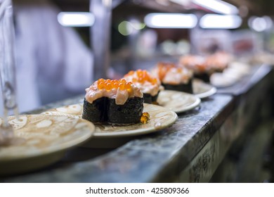 Sushi In Restaurant Of Tokyo, Japan