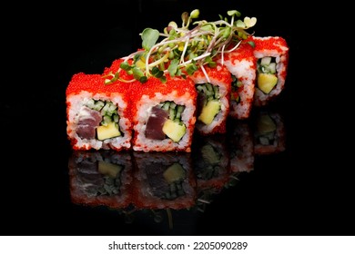 Sushi Roll Black Mirror Background 