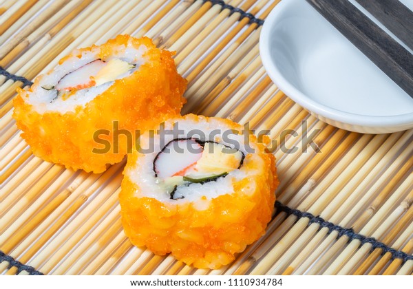 Sushi Roll Chopstick On Bamboo Rolling Stock Photo Edit Now