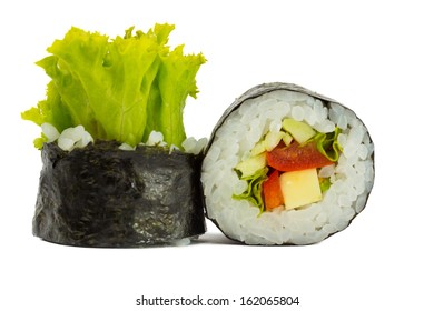 Sushi Roll In Nori With Vegetables Isolated On White Background