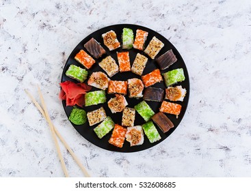 Sushi Roll On White Background. Top View