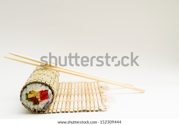 Sushi Roll Rolled Bamboo Mat Two Stock Photo Edit Now 152309444