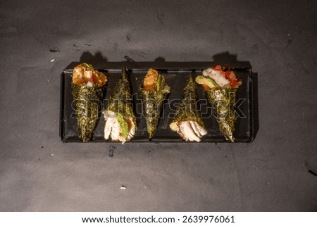 sushi roll sashimi fried sushi , California roll rice noodles crab shrimp nigiri raw sushi fish salmon omega raw fish healthy food wasabi soy sauce