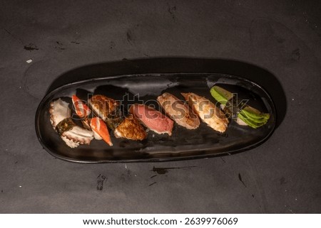 sushi roll sashimi fried sushi , California roll rice noodles crab shrimp nigiri raw sushi fish salmon omega raw fish healthy food wasabi soy sauce
