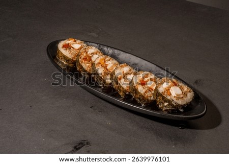 sushi roll sashimi fried sushi , California roll rice noodles crab shrimp nigiri raw sushi fish salmon omega raw fish healthy food wasabi soy sauce