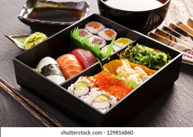 Sushi And Rolls In Bento Box