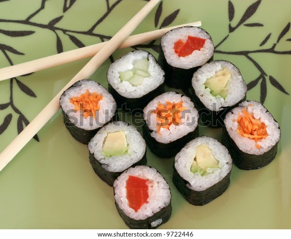 Sushi Rolls On Decorative Plate Chopsticks Stock Photo Edit Now