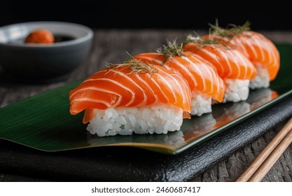 Sushi salmon on a plate with a chopstick - Powered by Shutterstock