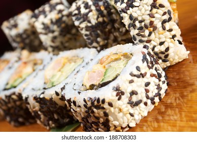 Sushi  With Sesame Seeds Traditional Japanese Food