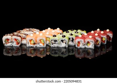 Sushi Set Black Mirror Background 