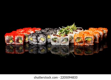 Sushi Set Black Mirror Background 