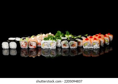 Sushi Set Black Mirror Background 