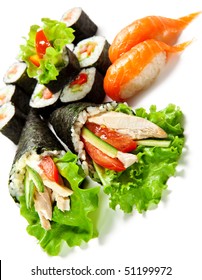 Sushi Set - Different Types of Maki Sushi and Hand Roll Sushi(temaki)