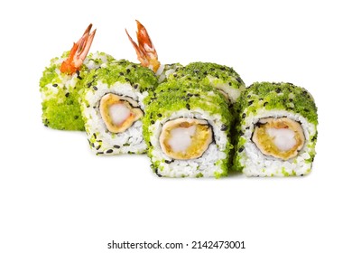 Sushi Set Of Rolls Avocado Photo Of Food On A White Background