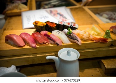 Sushi From Tsukiji Fish Market In Tokyo, Japan