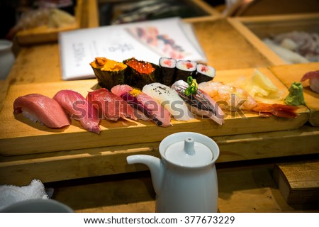 Sushi from Tsukiji Fish Market in Tokyo, Japan