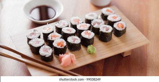 Sushi - Tuna And Salmon Maki Roll.