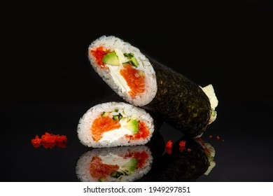 Sushirrito On Black Background Sushi Wrapped Burrito