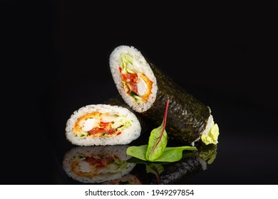 Sushirrito On Black Background Sushi Wrapped Burrito