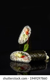 Sushirrito On Black Background Sushi Wrapped Burrito