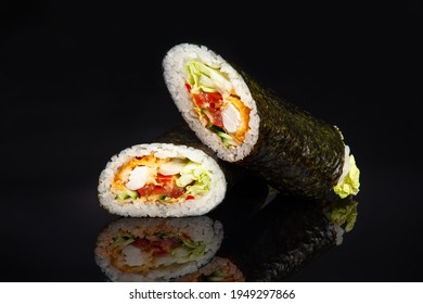 Sushirrito On Black Background Sushi Wrapped Burrito