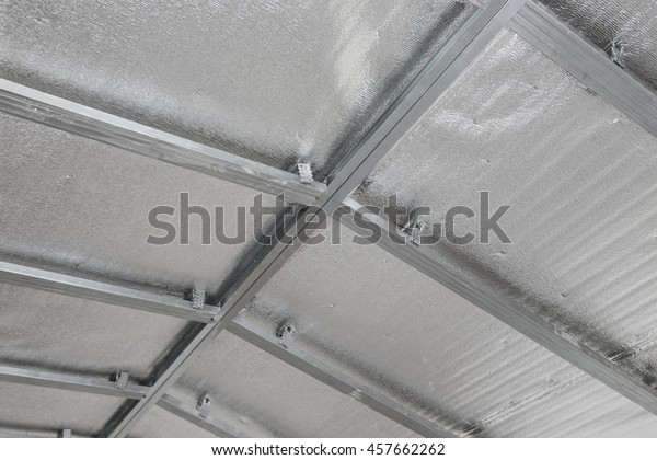 Suspended Ceiling Attic Reflective Heat Barrier Stock Photo