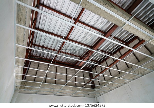Suspended Ceiling Structure Before Installation Gypsum Stock Photo