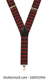 Suspenders Red Fabric Straps Isolated Over White Background