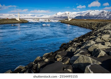 Suspension bridge above Jokulsarlon glacier lagoon, Iceland - Powered by Shutterstock