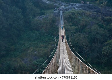 Suspension bridge across the budhi gandaki