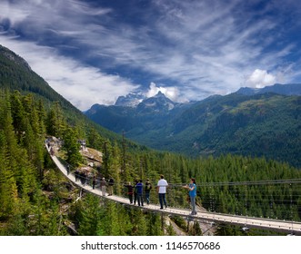 SUSPENSION BRIDGE BY SEA TO SKY GONDOLA - SEPT. 5, 2015: New gondola opened in May 2014 by Squamish in BC, offer new view of the Howe Sound, Squamish Valley, Stawamus Chief and Pilot Mountains.