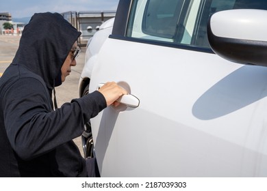 Suspicious Man Opening Car Door.