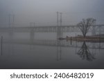 Susquehanna River Rail Bridge on a Foggy Evening, Havre de Grace Maryland USA