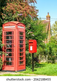 Sussex, England - August 2007: A Telephone Box And Post Box In A Sussex Village