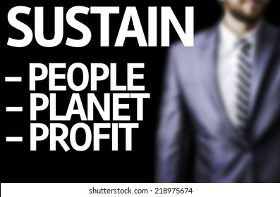 Sustain Descriptions written on a board with a business man on background