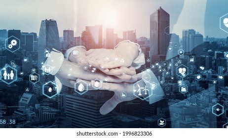 Sustainable business concept. Partnership. Management strategy. Sustainable development goals. SDGs. Group of people. Human Resources. - Shutterstock ID 1996823306