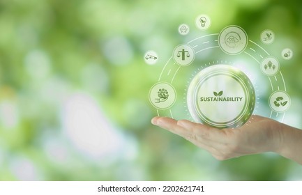 Sustainable Business Strategy Concepy. Growing Sustainability By Doing Business With Positively Impacting The Environment, Community And Society. Challenges And Drive Business Success. ESG.