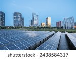 Sustainable City Skyline with Solar Panel Array