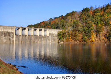 Sutton reservoir and dam in autumn time