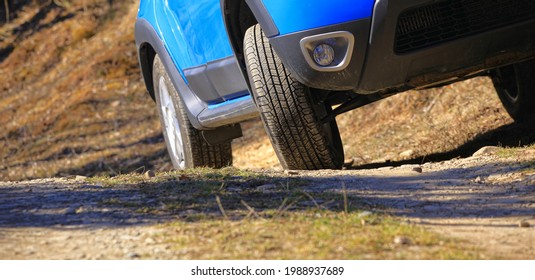 SUV Car On The Road, Focus On Tire