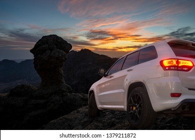 SUV Driving On Mountain Off-roads