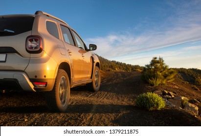 SUV Driving On Mountain Off-roads