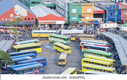 Suva, Fiji - Mar 24, 2017: View Of People In A Busy Bus Terminal In The City Centre Of Suva, Fiji