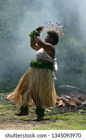 Suva, Fiji - March 30, 2007: Female Dancer Perform A Traditional Dance