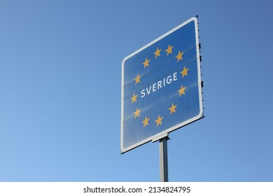 Sverige road sign at the swedish border, Sweden, Europe
