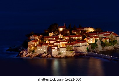 Sveti Stefan Resort Island In Montenegro At Night