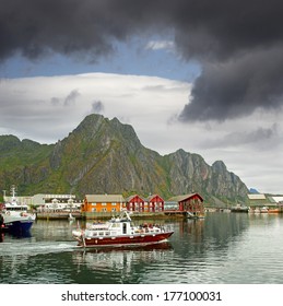 SVOLVAER, NORWAY - AUGUST 28: Picturesque Harbor In Svolvaer On August 28, 2011. Svolvaer Is One Of The Few Office Centers On The Lofoten Islands In The Arctic Norwegian